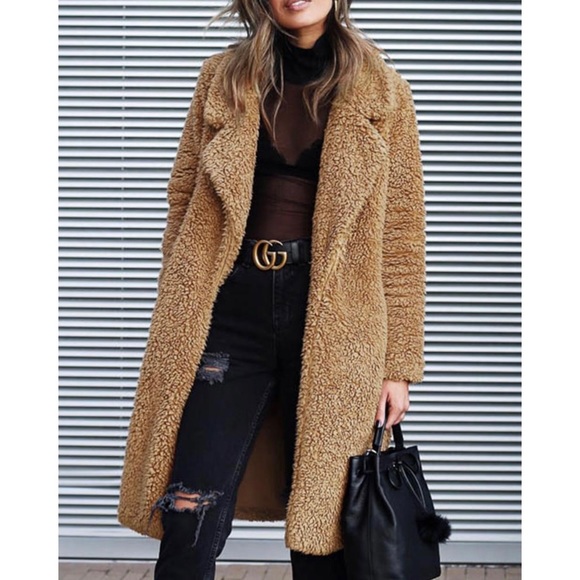 Jackets & Blazers - Long Camel Brown Teddy Lapel Collar Jacket
